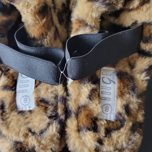 Rouge Helium Slippers Faux Fur Leopard Print SlipOn Elastic Back Size 8 Brown Ne - Thumbnail 3