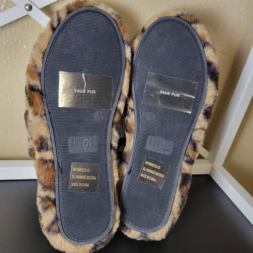 Rouge Helium Slippers Faux Fur Leopard Print SlipOn Elastic Back Size 8 Brown Ne - Thumbnail 4