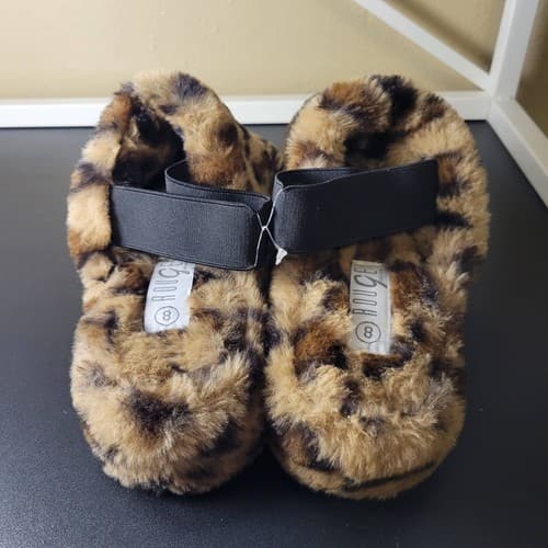 Rouge Helium Slippers Faux Fur Leopard Print SlipOn Elastic Back Size 8 Brown Ne - Thumbnail 2