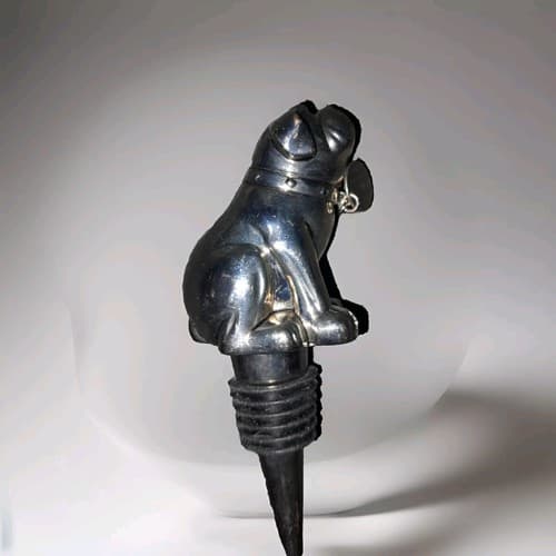Stainless Steel Rubber BULLDOG Wine Stopper w/ Dog Tag from Pottery Barn - Thumbnail 2