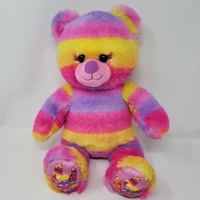 BUILD A BEAR Rainbow Stripe Teddy Bear 2019 17in Multicolor Plush - Image 1