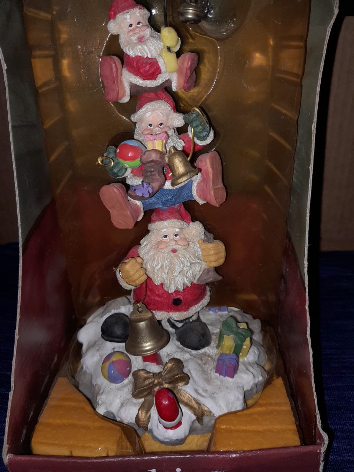 Vintage 3 Stacked Santa Claus 9" Christmas Stocking Holder Holiday Time Dept 18 - Thumbnail 2