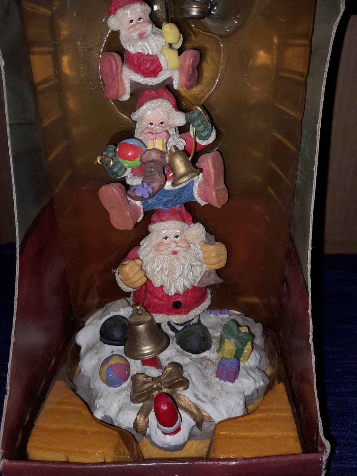 Vintage 3 Stacked Santa Claus 9" Christmas Stocking Holder Holiday Time Dept 18 - Image 1