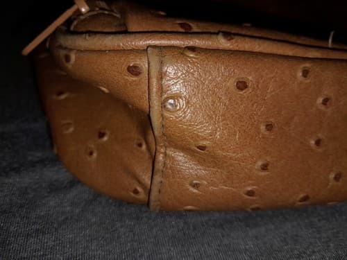 Strada Faux Ostrich Skin Handbag Purse Tan Adjustable Shoulder Strap - Thumbnail 5