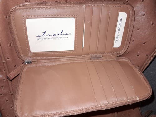 Strada Faux Ostrich Skin Handbag Purse Tan Adjustable Shoulder Strap - Thumbnail 14