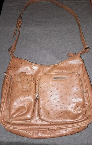 Strada Faux Ostrich Skin Handbag Purse Tan Adjustable Shoulder Strap - Image 1