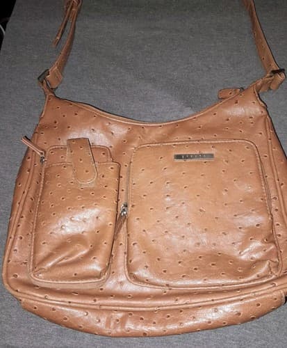Strada Faux Ostrich Skin Handbag Purse Tan Adjustable Shoulder Strap - Thumbnail 2