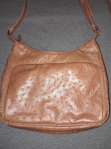 Strada Faux Ostrich Skin Handbag Purse Tan Adjustable Shoulder Strap - Thumbnail 4