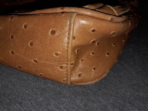 Strada Faux Ostrich Skin Handbag Purse Tan Adjustable Shoulder Strap - Thumbnail 6