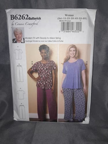 Butterick B6262 Connie Crawford Loungewear Womens Xx1, 1X, 2X, 3X, 4X, 5X, 6X UC - Image 1