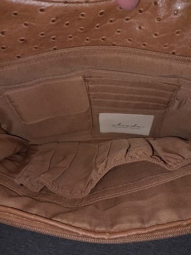 Strada Faux Ostrich Skin Handbag Purse Tan Adjustable Shoulder Strap - Thumbnail 16