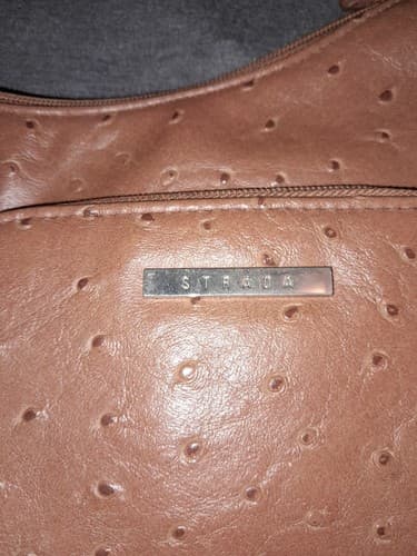 Strada Faux Ostrich Skin Handbag Purse Tan Adjustable Shoulder Strap - Thumbnail 3