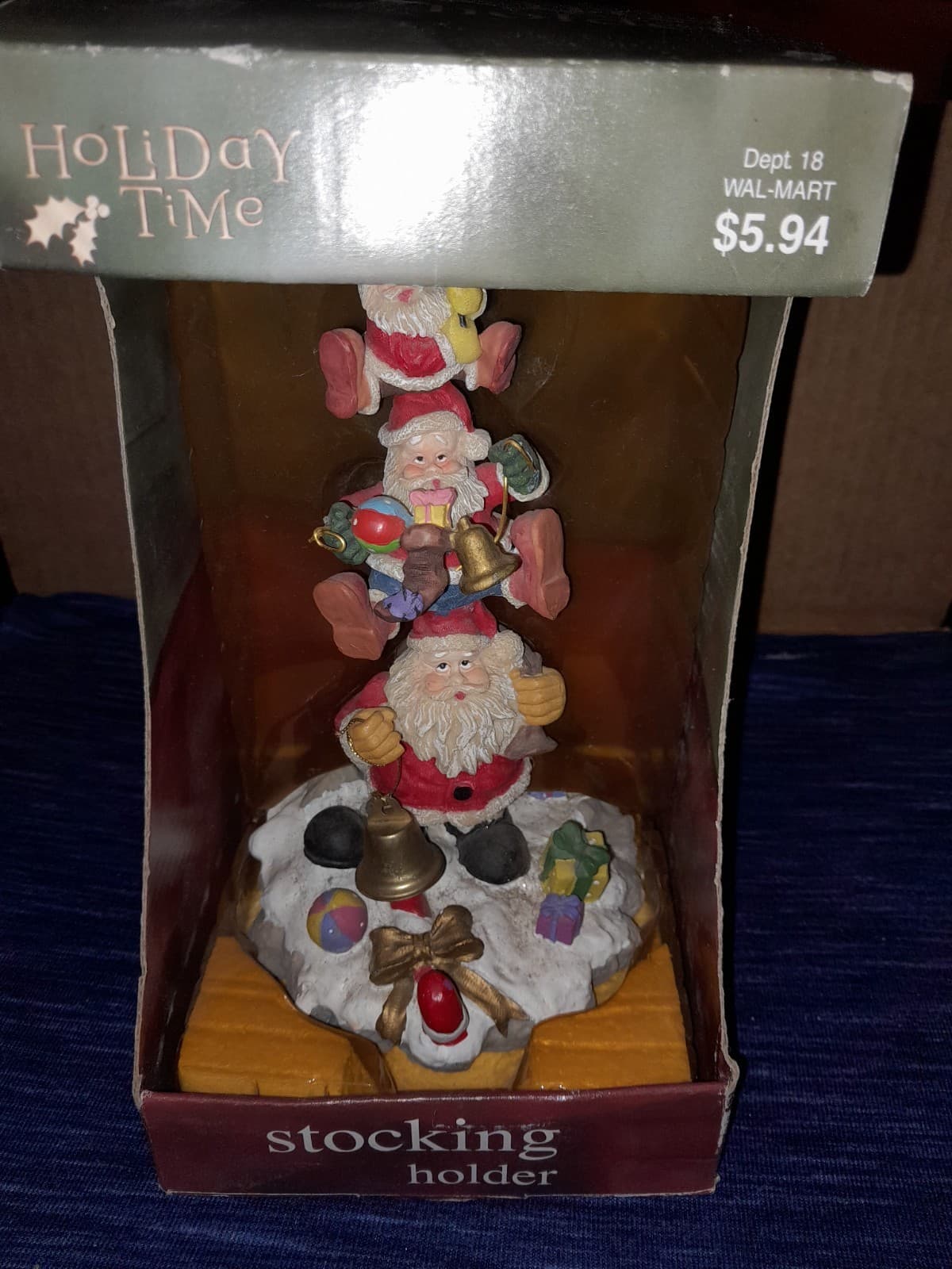 Vintage 3 Stacked Santa Claus 9" Christmas Stocking Holder Holiday Time Dept 18 - Thumbnail 3