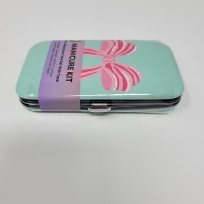 U STYLE Manicure Kit 7 Piece Nail Care Set Travel Case Mint Pink Bow - Thumbnail 6