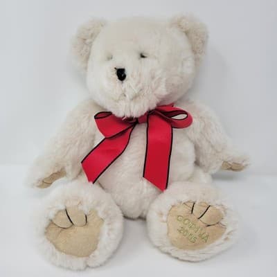 GODIVA Teddy Bear Plush 2005 Cream Red Ribbon 10in Sitting Stuffed Animal RARE - Image 1
