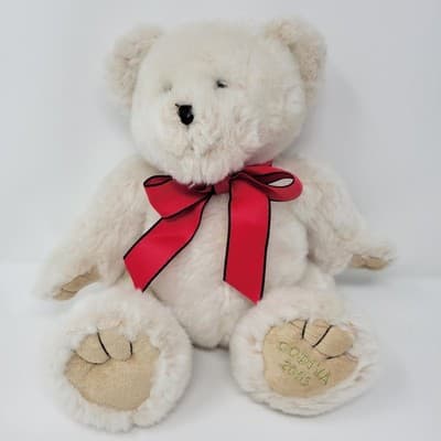 GODIVA Teddy Bear Plush 2005 Cream Red Ribbon 10in Sitting Stuffed Animal RARE - Thumbnail 2