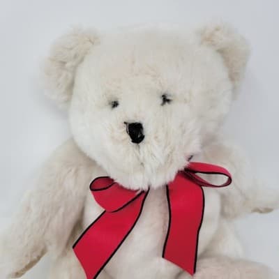 GODIVA Teddy Bear Plush 2005 Cream Red Ribbon 10in Sitting Stuffed Animal RARE - Thumbnail 3