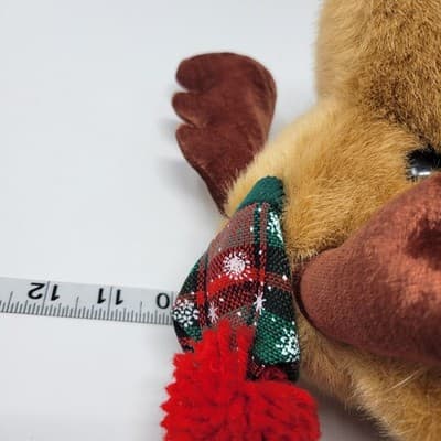 DANDEE Christmas Moose Plush Brown Reindeer Tartan Hat Scarf 10in Sitting - Thumbnail 11