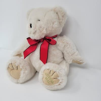 GODIVA Teddy Bear Plush 2005 Cream Red Ribbon 10in Sitting Stuffed Animal RARE - Thumbnail 6