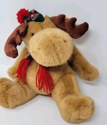 DANDEE Christmas Moose Plush Brown Reindeer Tartan Hat Scarf 10in Sitting - Thumbnail 3