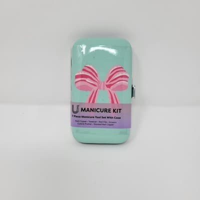 U STYLE Manicure Kit 7 Piece Nail Care Set Travel Case Mint Pink Bow - Thumbnail 2