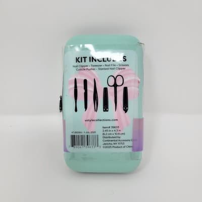 U STYLE Manicure Kit 7 Piece Nail Care Set Travel Case Mint Pink Bow - Thumbnail 4