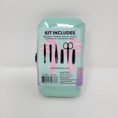 U STYLE Manicure Kit 7 Piece Nail Care Set Travel Case Mint Pink Bow - Thumbnail 3