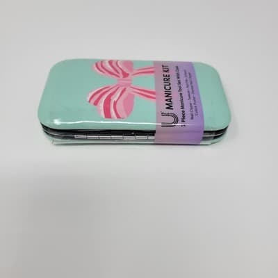 U STYLE Manicure Kit 7 Piece Nail Care Set Travel Case Mint Pink Bow - Thumbnail 5