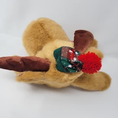 DANDEE Christmas Moose Plush Brown Reindeer Tartan Hat Scarf 10in Sitting - Thumbnail 7