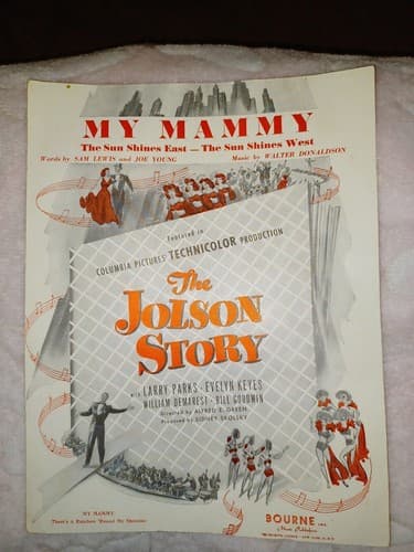 Jolson Story 1946 MY MAMMY Movie Vintage Sheet Music Q17 - Image 1