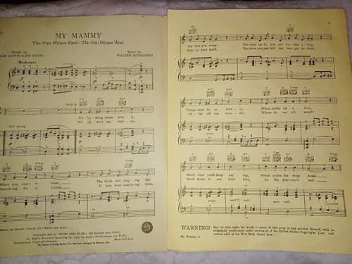 Jolson Story 1946 MY MAMMY Movie Vintage Sheet Music Q17 - Thumbnail 3