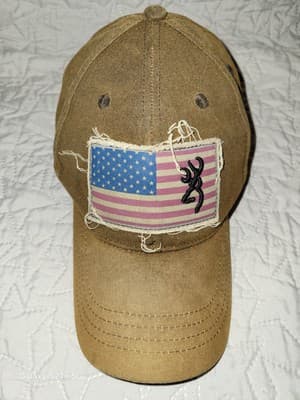 Browning Liberty Wax Cap USA American Flag 3D Buckman Distressed Brown & Red - Thumbnail 2