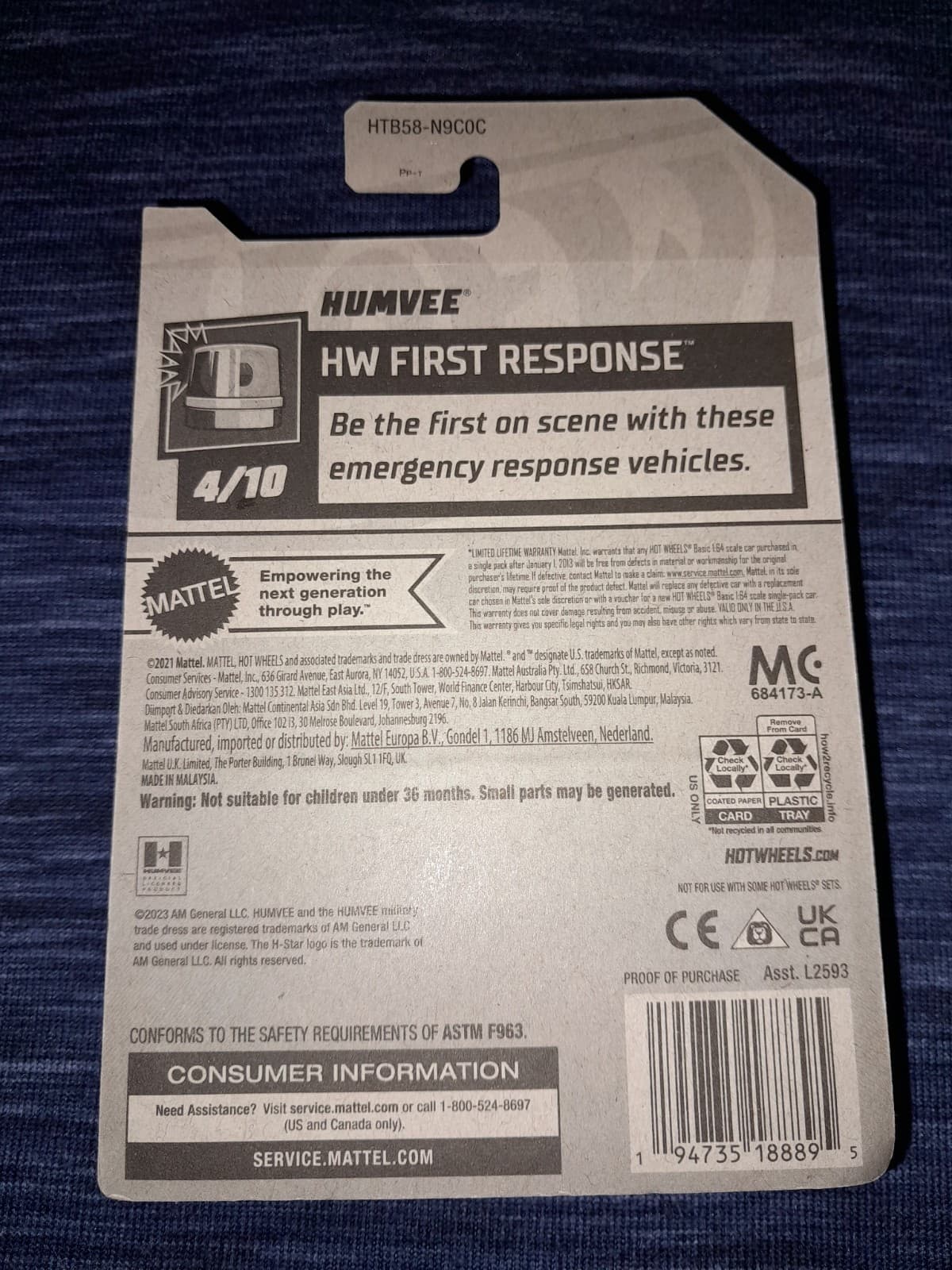 Hot Wheels - 2024 HW First Response 4/10 Humvee 33/250 (BBHTB58) - Thumbnail 3