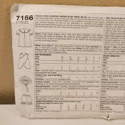 Simplicity 7166 Toddler Reversible Dress Sewing Pattern Sz ½–2 Uncut Watermelon - Thumbnail 4