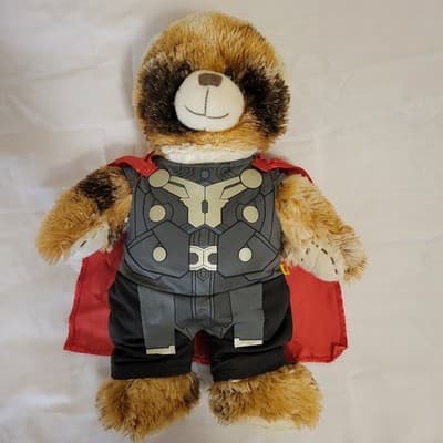 Build-A-Bear 16" Patchwork Bear dressed Marvel Mighty Thor outfit w/ Red Cape - Image 1