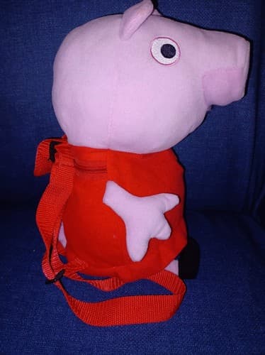 Peppa Pig Pink & Red Plush Backpack Stuffed Toy Animal with Zipper Pocket 3D - Thumbnail 7