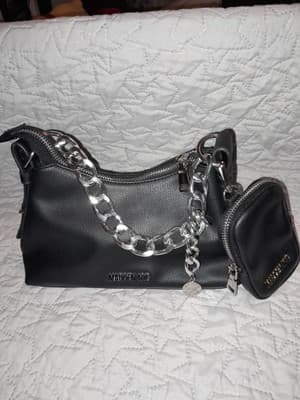 Madden NYC Bag Purse Chunky Chain Handle Charms Removable Pouch 9.5"x5.5"x3.75" - Image 1