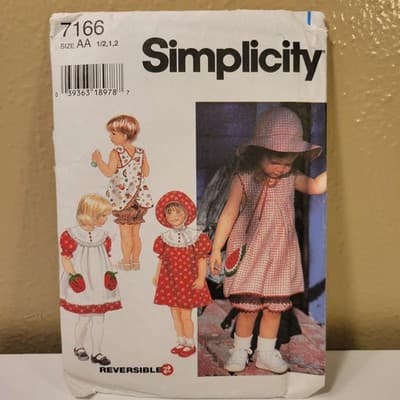 Simplicity 7166 Toddler Reversible Dress Sewing Pattern Sz ½–2 Uncut Watermelon - Image 1