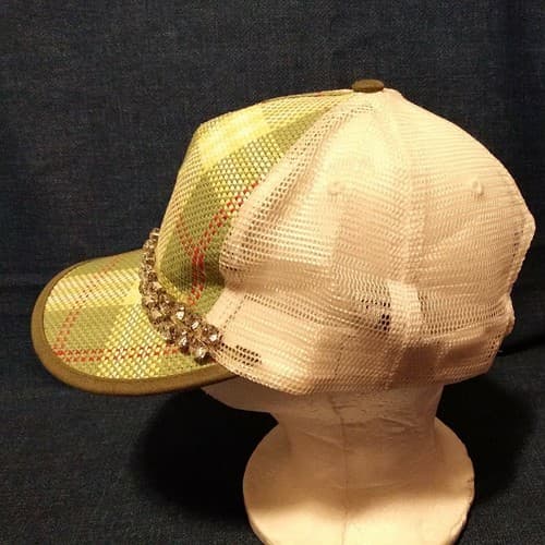 Glitzy Bella Plaid Trucker Hat Rhinestone Snapback Green White Cap - Thumbnail 4