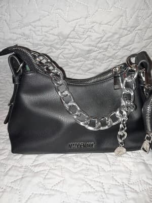 Madden NYC Bag Purse Chunky Chain Handle Charms Removable Pouch 9.5"x5.5"x3.75" - Thumbnail 2