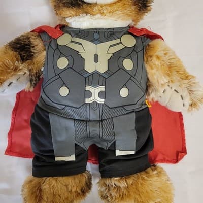 Build-A-Bear 16" Patchwork Bear dressed Marvel Mighty Thor outfit w/ Red Cape - Thumbnail 3