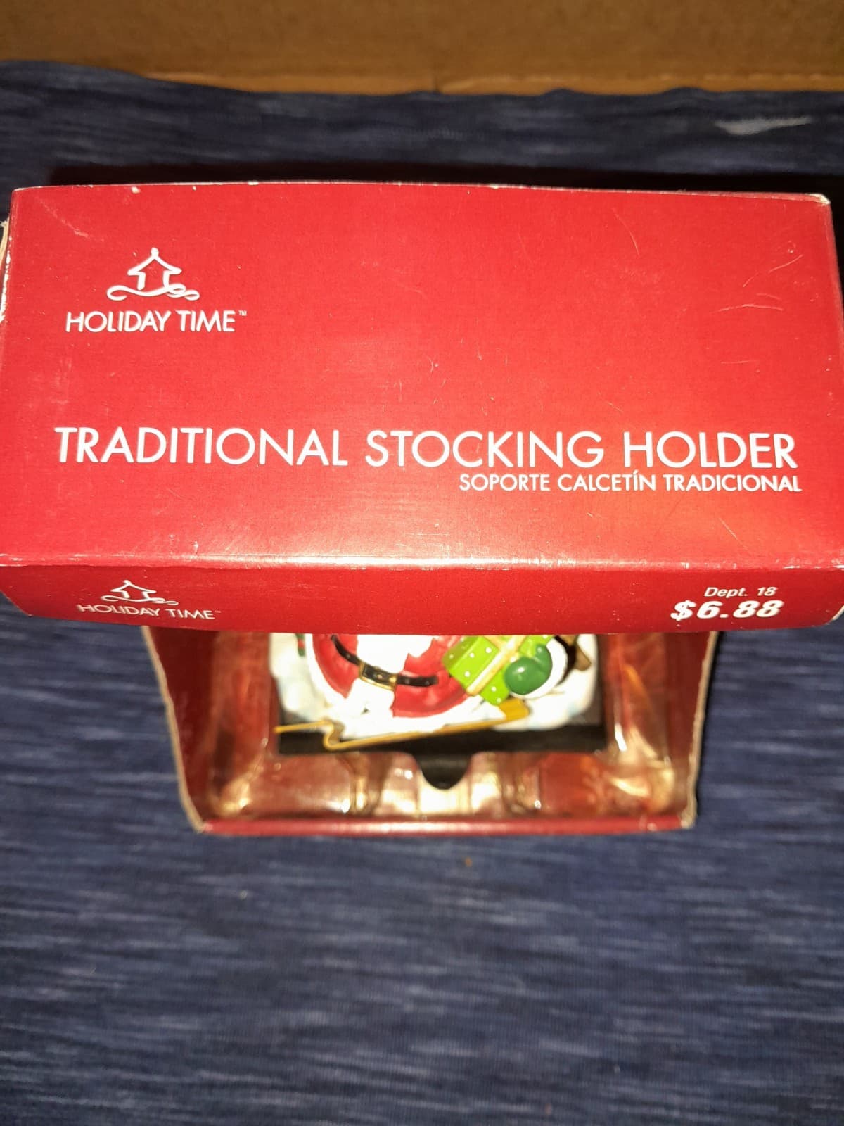 Vtg Holiday Time Stocking Hanger Santa Claus w Christmas Banner "Ho! Ho! Ho!" - Thumbnail 3