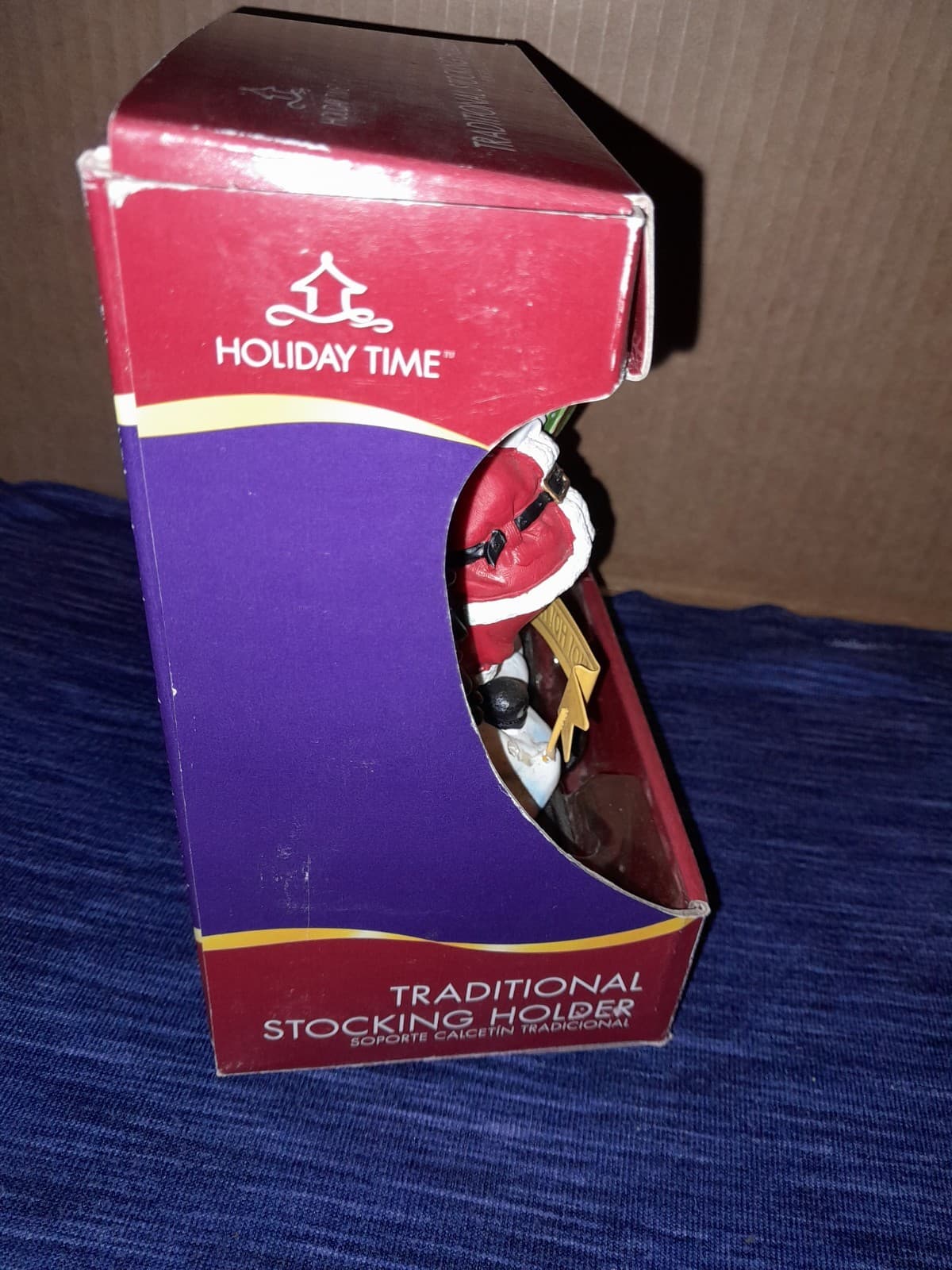 Vtg Holiday Time Stocking Hanger Santa Claus w Christmas Banner "Ho! Ho! Ho!" - Thumbnail 7
