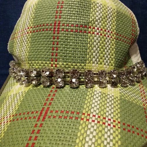 Glitzy Bella Plaid Trucker Hat Rhinestone Snapback Green White Cap - Thumbnail 5