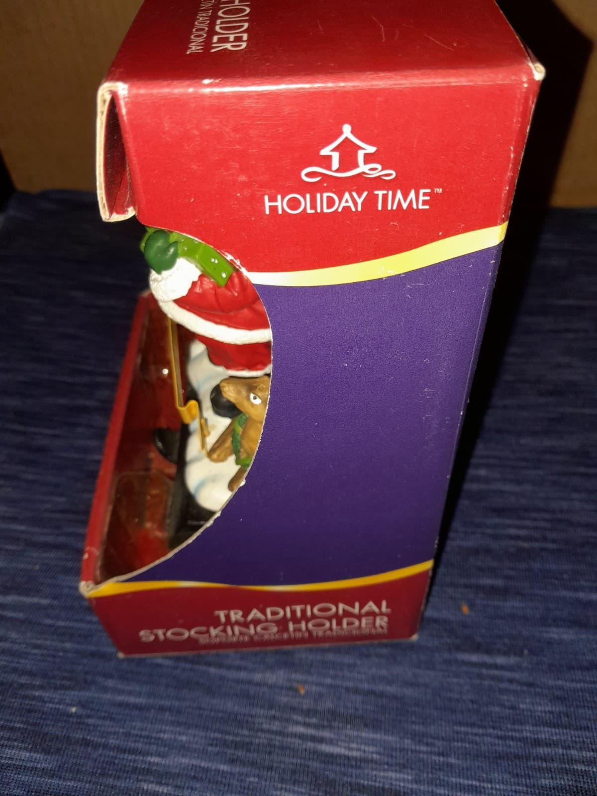 Vtg Holiday Time Stocking Hanger Santa Claus w Christmas Banner "Ho! Ho! Ho!" - Thumbnail 4