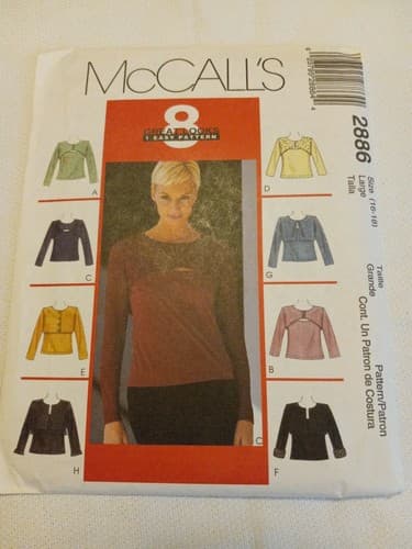 McCalls 2886 Misses 8 Great Looks Tops Blouse Shirt Pattern Size Lg 16 18 UC - Image 1