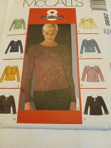 McCalls 2886 Misses 8 Great Looks Tops Blouse Shirt Pattern Size Lg 16 18 UC - Thumbnail 2