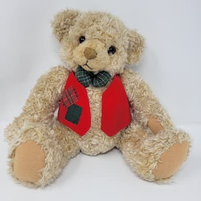 Hallmark Teddy Bear Plush Stuffed Animal Red Vest Bow Tie Holiday Christmas - Image 1