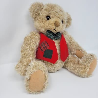 Hallmark Teddy Bear Plush Stuffed Animal Red Vest Bow Tie Holiday Christmas - Thumbnail 5