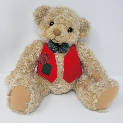 Hallmark Teddy Bear Plush Stuffed Animal Red Vest Bow Tie Holiday Christmas - Thumbnail 2